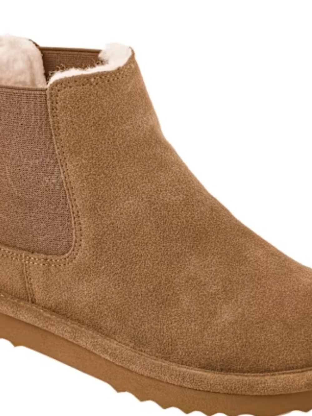 Natural Reflections Tan Suede Chelsea Ankle Bootie with Faux Shearling